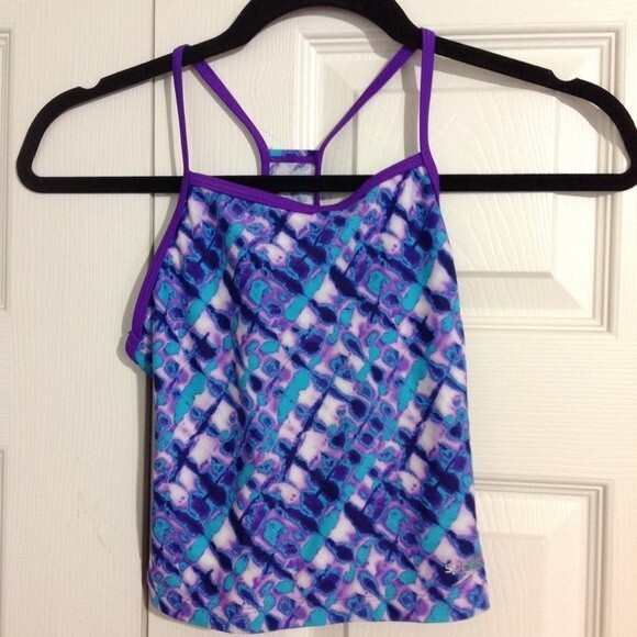 SPEEDO Girl's Size 8 Mermaid Tankini Bikini Top Swim Purple Green Watercolor - Picture 1 of 7